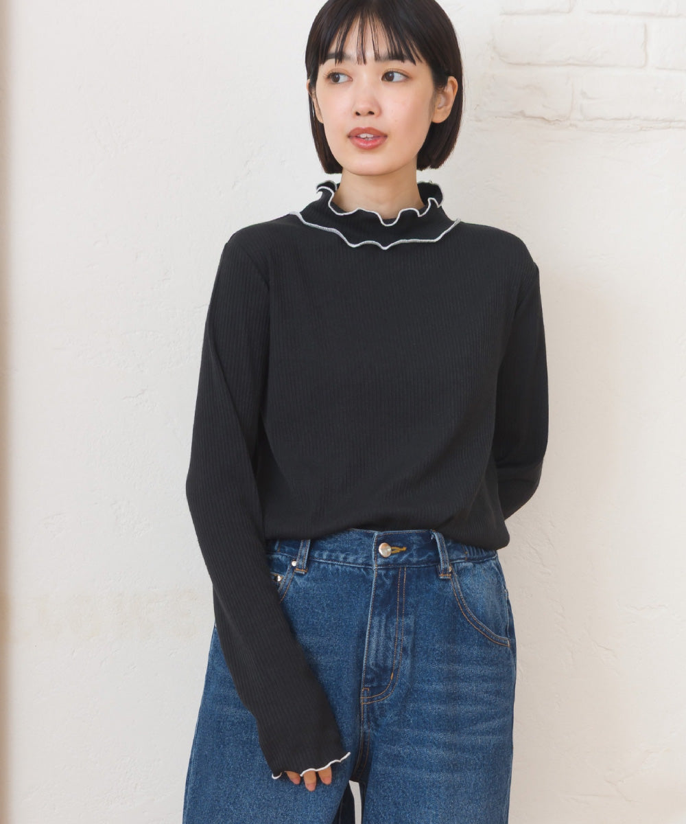 【OMNES】テレコリブハイネックメロー長袖トップス【254W431OMN125】