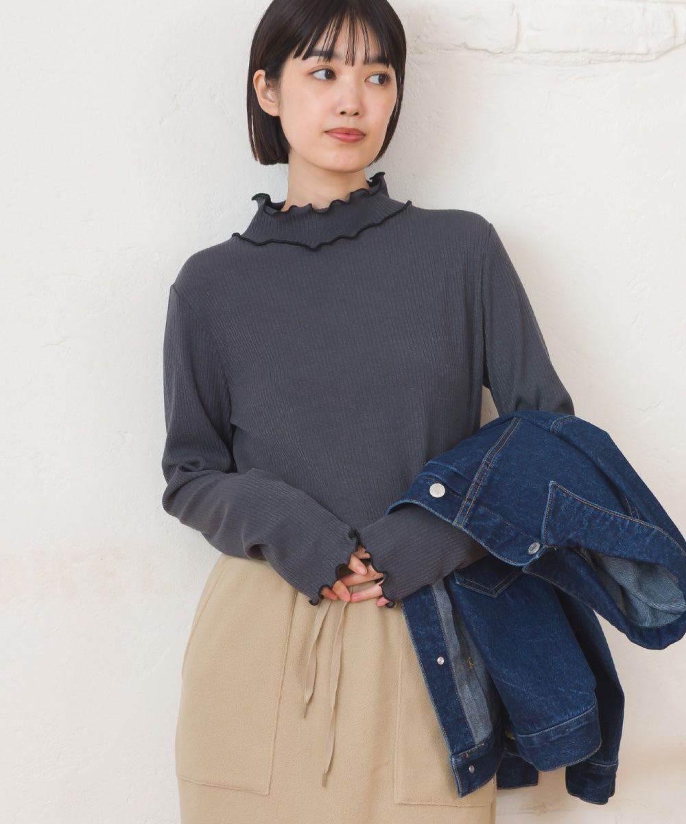 【OMNES】テレコリブハイネックメロー長袖トップス【254W431OMN125】