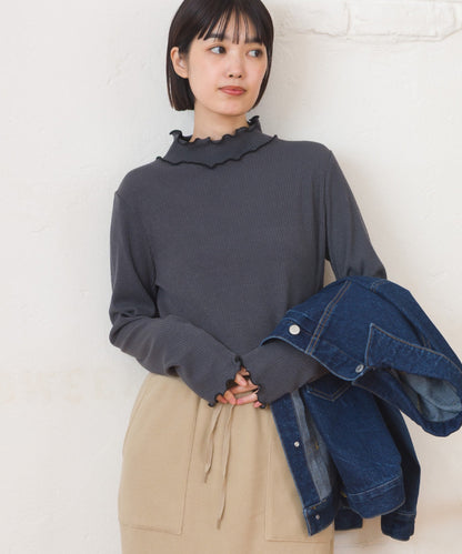 【OMNES】テレコリブハイネックメロー長袖トップス【254W431OMN125】