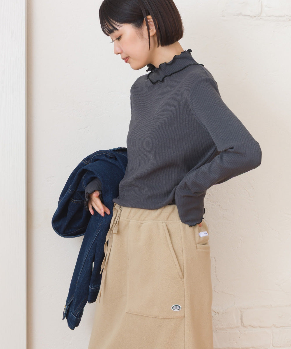 【OMNES】テレコリブハイネックメロー長袖トップス【254W431OMN125】