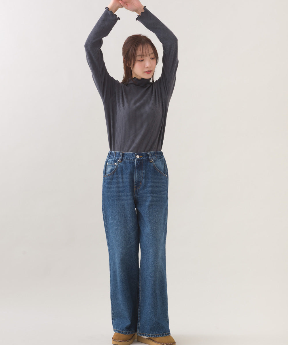 【OMNES】テレコリブハイネックメロー長袖トップス【254W431OMN125】