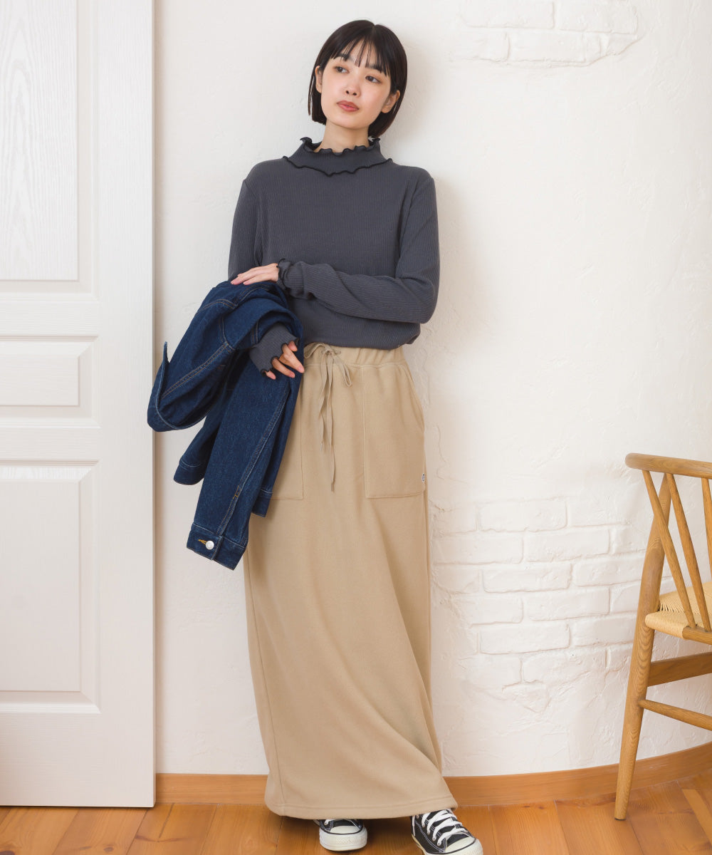 【OMNES】テレコリブハイネックメロー長袖トップス【254W431OMN125】