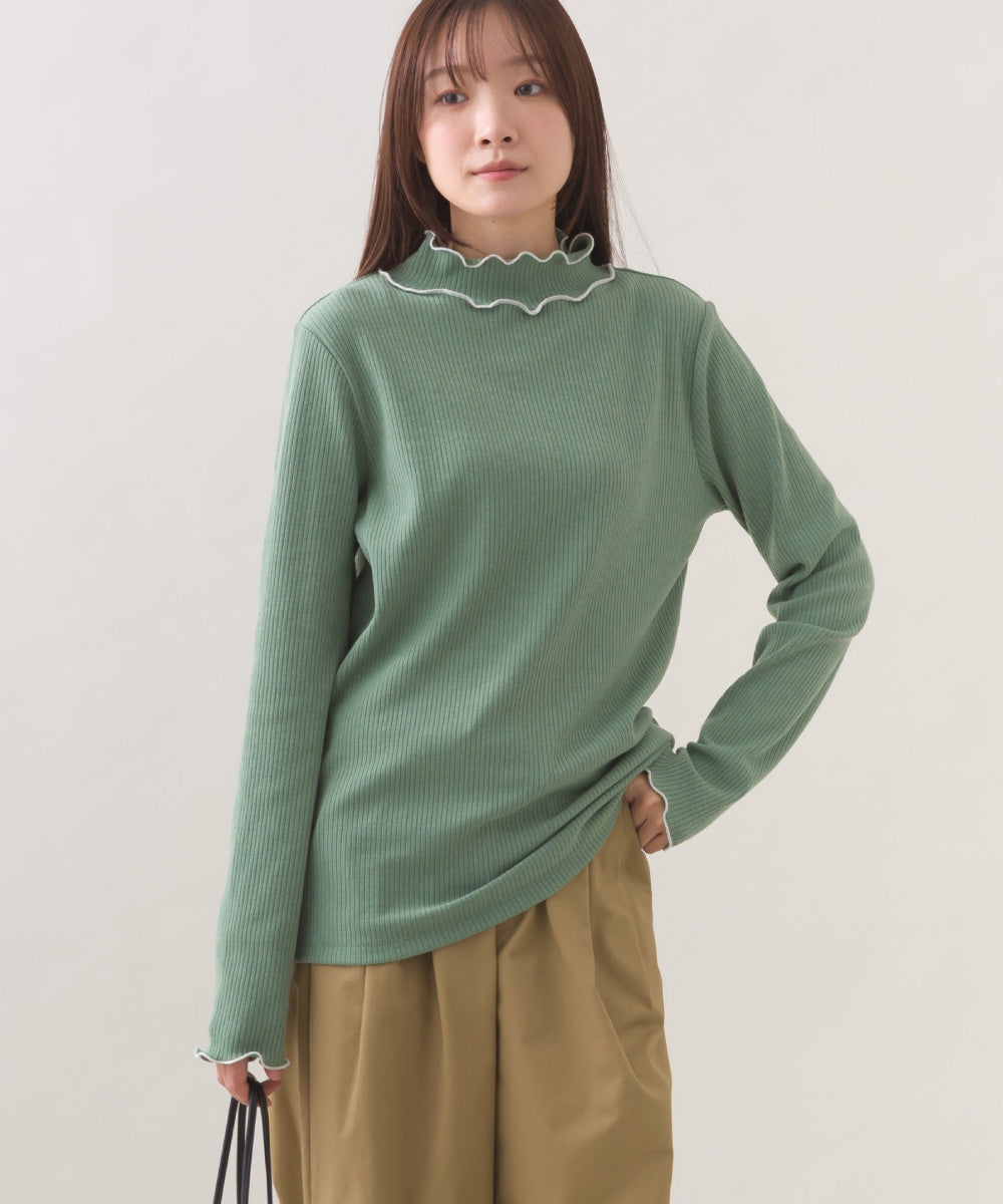 【OMNES】テレコリブハイネックメロー長袖トップス【254W431OMN125】