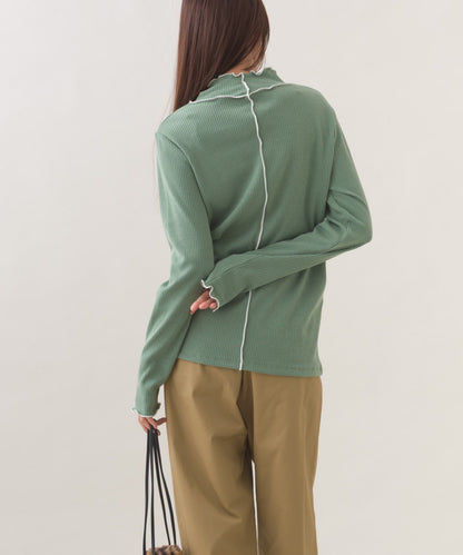 【OMNES】テレコリブハイネックメロー長袖トップス【254W431OMN125】