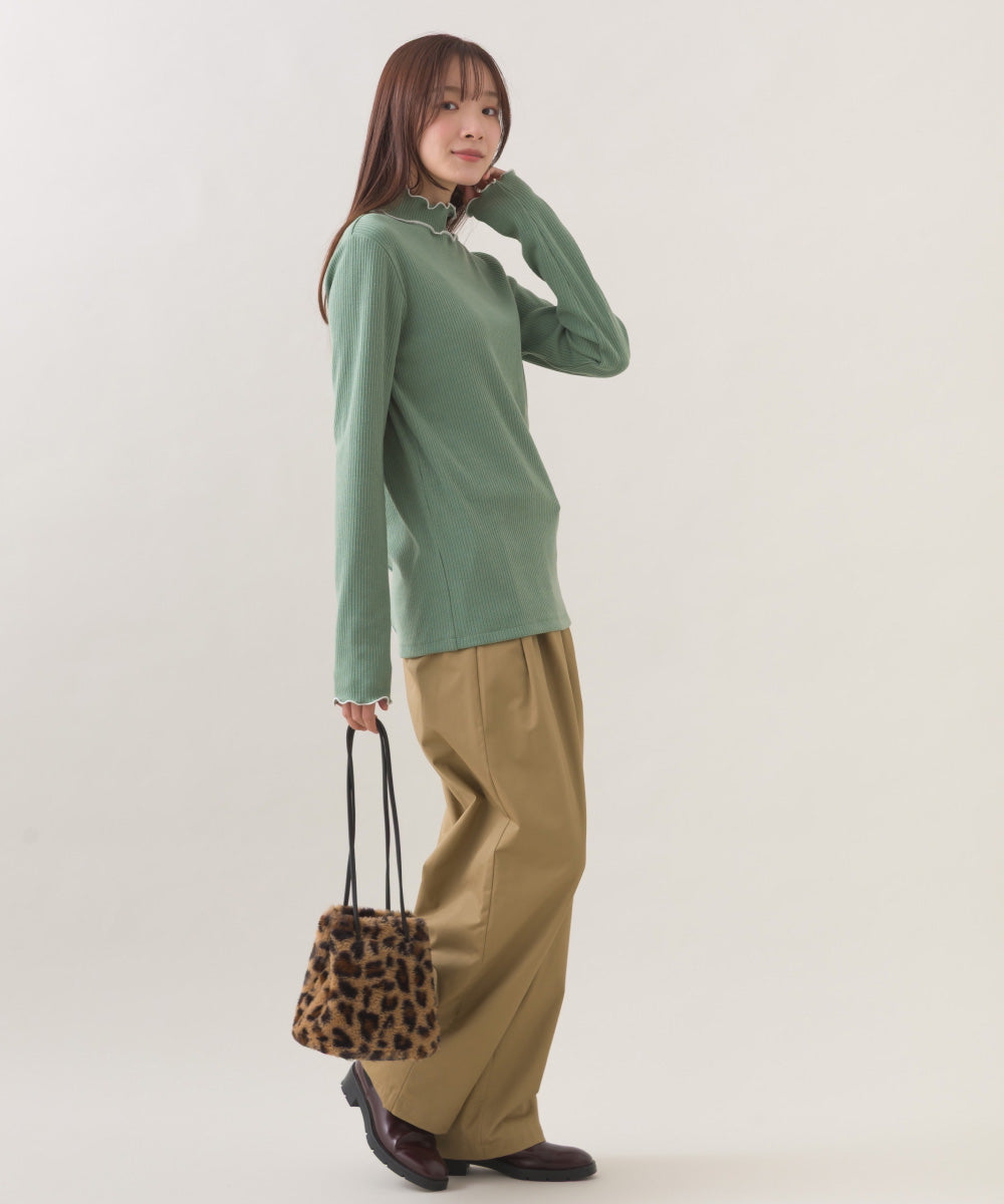 【OMNES】テレコリブハイネックメロー長袖トップス【254W431OMN125】