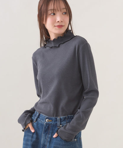 【OMNES】テレコリブハイネックメロー長袖トップス【254W431OMN125】