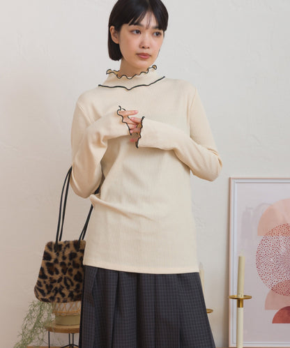 【OMNES】テレコリブハイネックメロー長袖トップス【254W431OMN125】