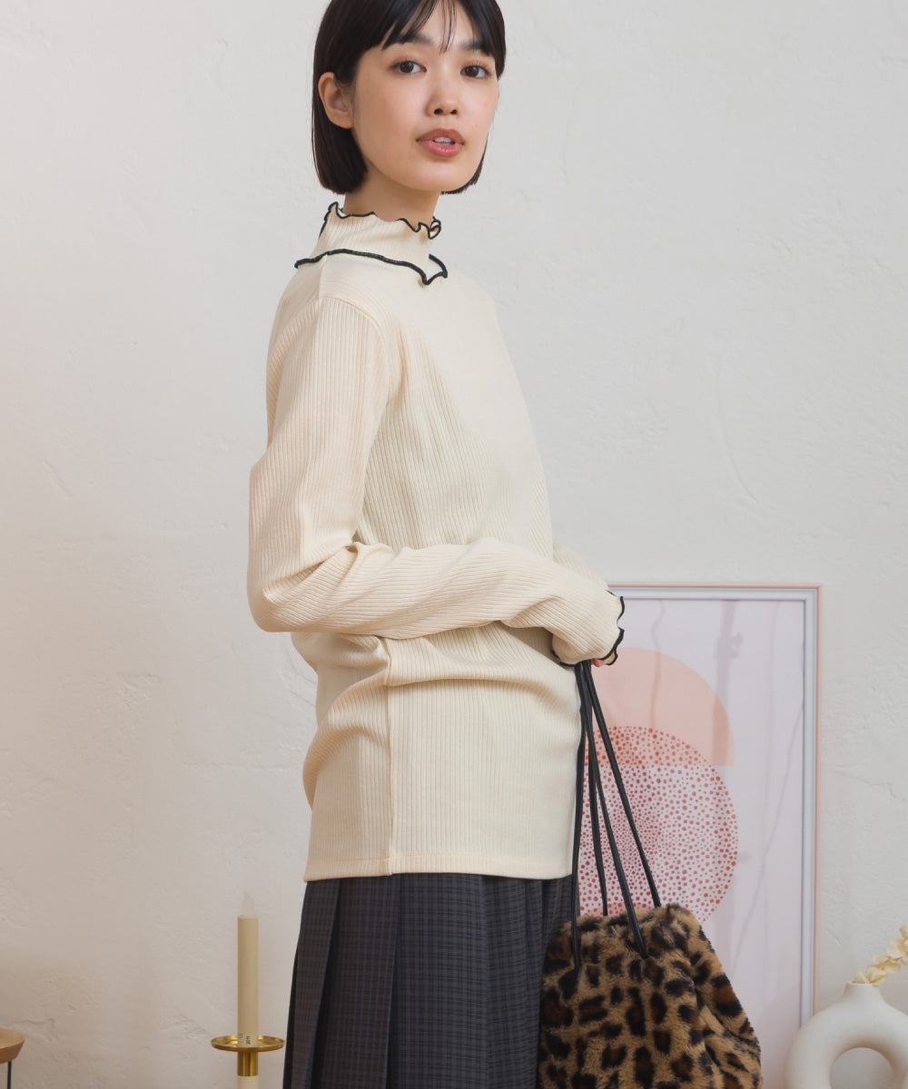 【OMNES】テレコリブハイネックメロー長袖トップス【254W431OMN125】