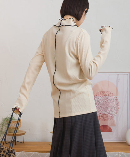 【OMNES】テレコリブハイネックメロー長袖トップス【254W431OMN125】