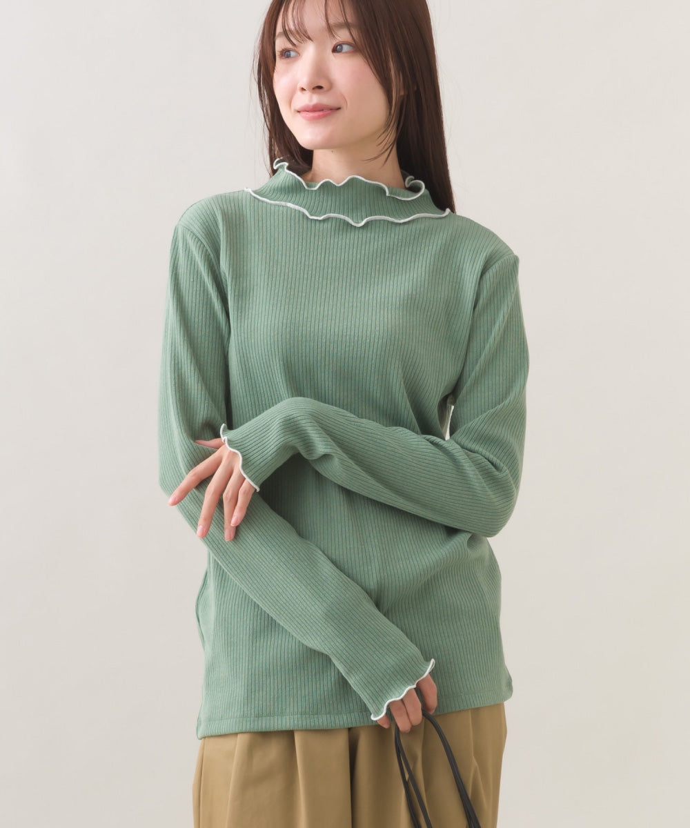 【OMNES】テレコリブハイネックメロー長袖トップス【254W431OMN125】