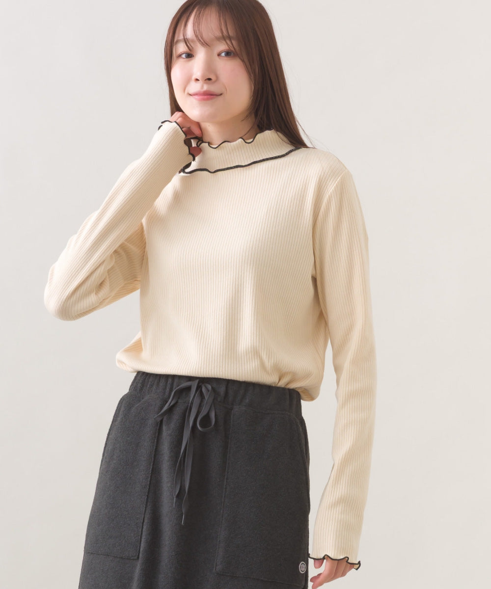 【OMNES】テレコリブハイネックメロー長袖トップス【254W431OMN125】