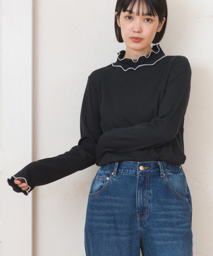 【OMNES】テレコリブハイネックメロー長袖トップス【254W431OMN125】