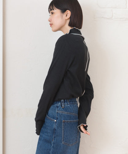 【OMNES】テレコリブハイネックメロー長袖トップス【254W431OMN125】