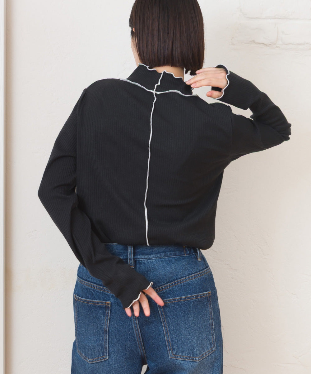 【OMNES】テレコリブハイネックメロー長袖トップス【254W431OMN125】