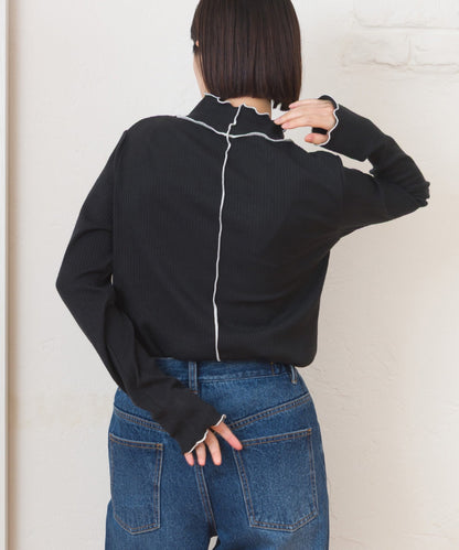 【OMNES】テレコリブハイネックメロー長袖トップス【254W431OMN125】