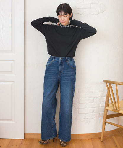 【OMNES】テレコリブハイネックメロー長袖トップス【254W431OMN125】