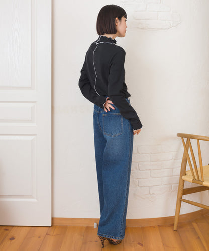 【OMNES】テレコリブハイネックメロー長袖トップス【254W431OMN125】