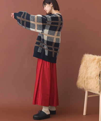 【OMNES】チェック柄シャギー オーバーサイズボリューム袖ニット【254W431OMN126】