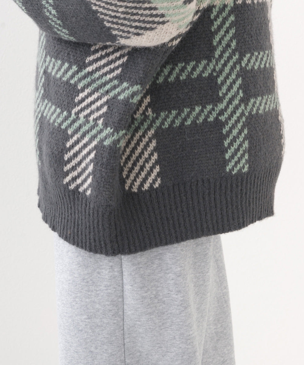 【OMNES】チェック柄シャギー オーバーサイズボリューム袖ニット【254W431OMN126】