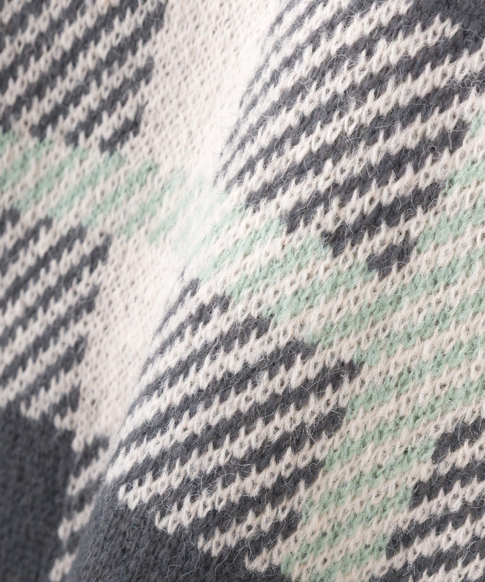 【OMNES】チェック柄シャギー オーバーサイズボリューム袖ニット【254W431OMN126】