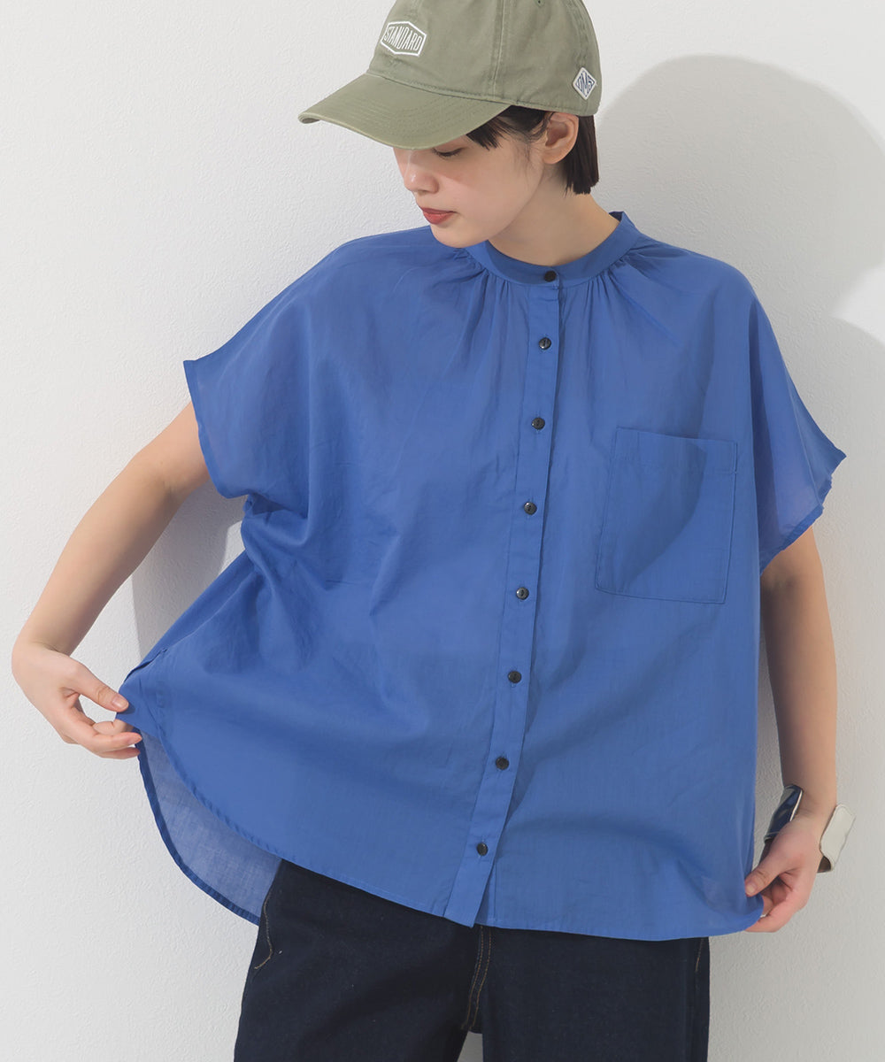 【OMNES】コットンボイルオーバーサイズギャザー半袖シャツ【261W435OMN002】