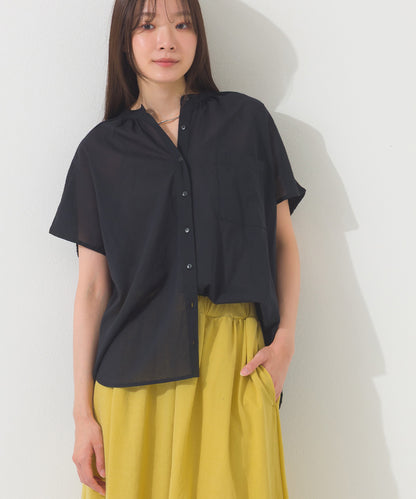【OMNES】コットンボイルオーバーサイズギャザー半袖シャツ【261W435OMN002】