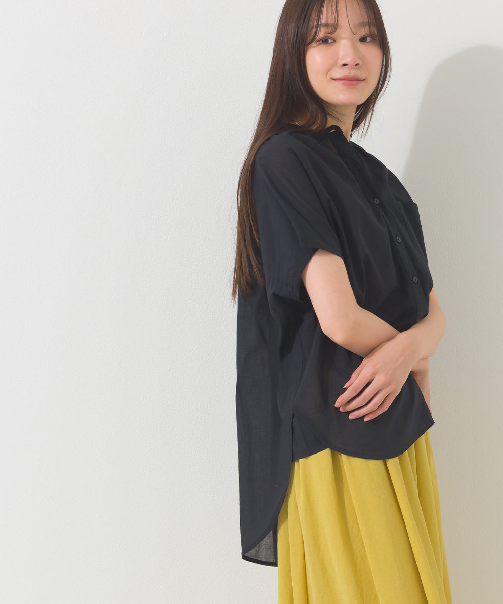 【OMNES】コットンボイルオーバーサイズギャザー半袖シャツ【261W435OMN002】