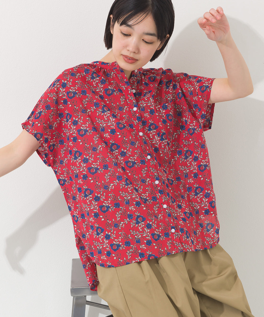 【OMNES】コットンボイルオーバーサイズギャザー半袖シャツ【261W435OMN002】