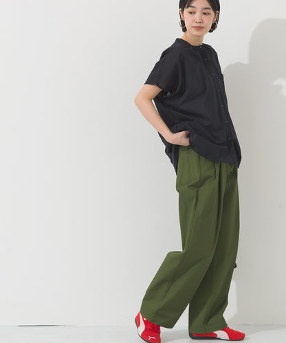 【OMNES】コットンボイルオーバーサイズギャザー半袖シャツ【261W435OMN002】