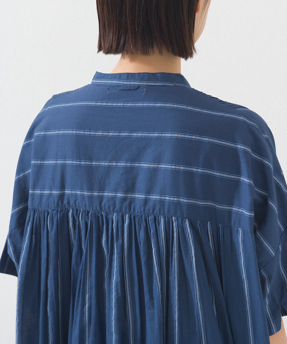 【OMNES】コットンボイルストライプタックギャザー半袖シャツ【261W435OMN006】