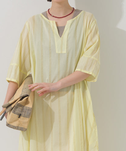 【OMNES】コットンボイルストライプカフタンスキッパー半袖ワンピース【261W434OMN007】