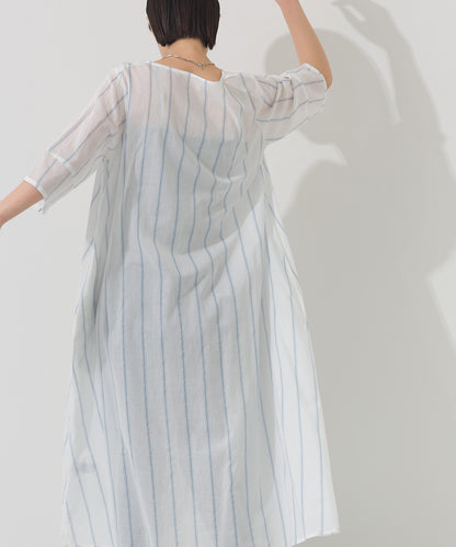 【OMNES】コットンボイルストライプカフタンスキッパー半袖ワンピース【261W434OMN007】