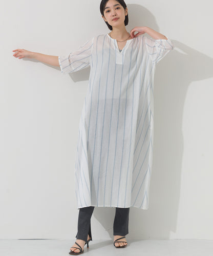 【OMNES】コットンボイルストライプカフタンスキッパー半袖ワンピース【261W434OMN007】