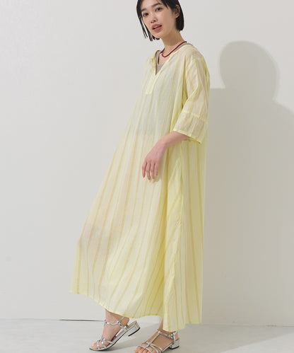 【OMNES】コットンボイルストライプカフタンスキッパー半袖ワンピース【261W434OMN007】