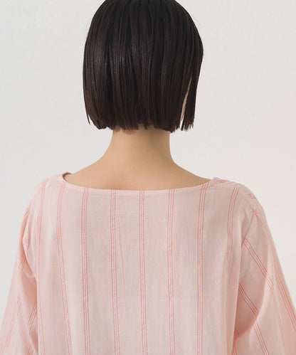 【OMNES】コットンボイルストライプカフタンスキッパー半袖ワンピース【261W434OMN007】