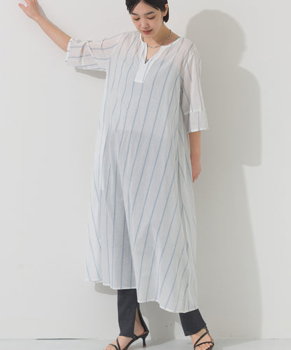 【OMNES】コットンボイルストライプカフタンスキッパー半袖ワンピース【261W434OMN007】