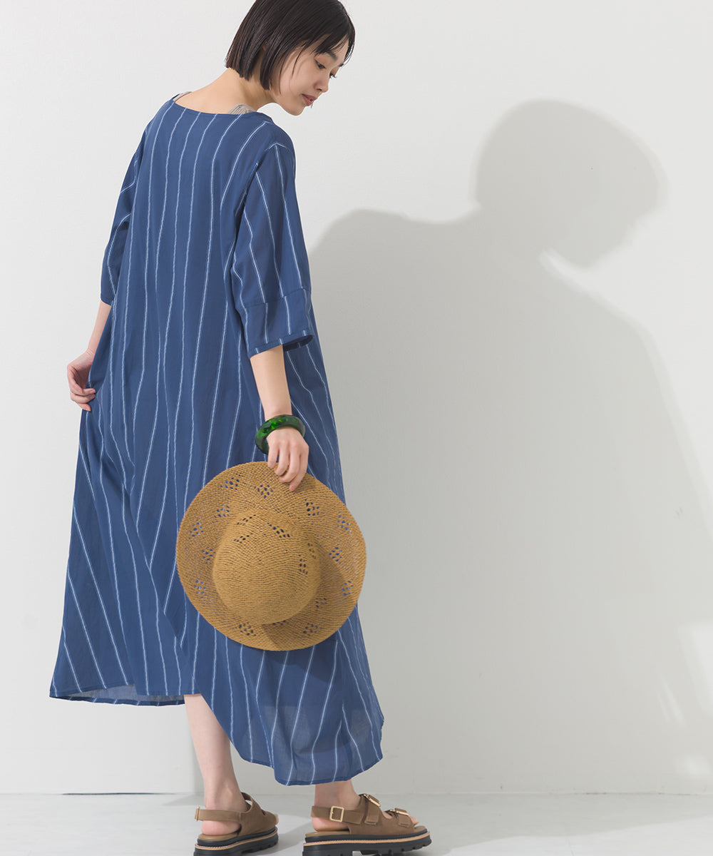 【OMNES】コットンボイルストライプカフタンスキッパー半袖ワンピース【261W434OMN007】