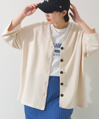 【OMNES】ソフトポンチノーカラー長袖カーディガン UVカット 花粉リリース付【261W430OMN014】