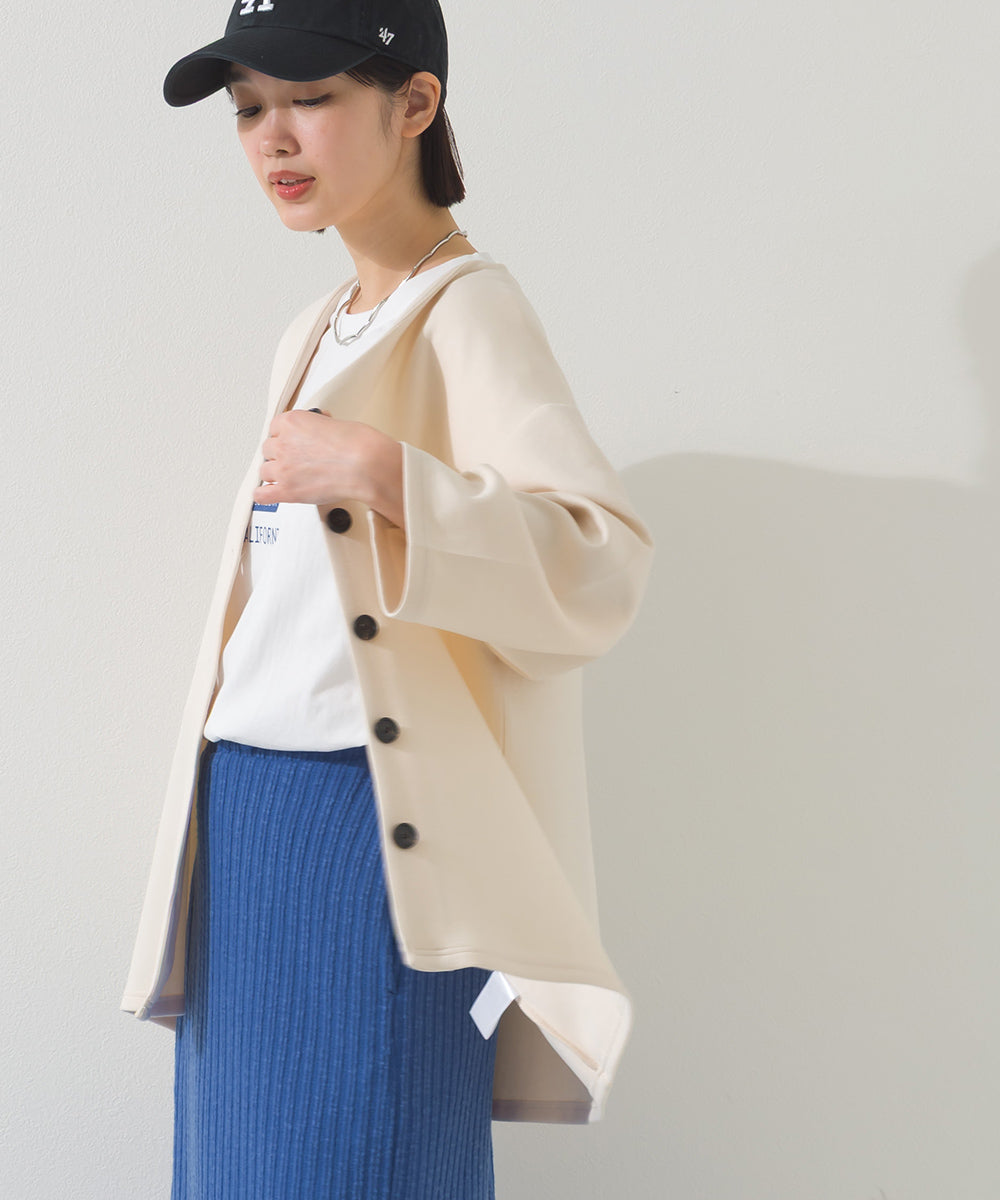 【OMNES】ソフトポンチノーカラー長袖カーディガン UVカット 花粉リリース付【261W430OMN014】