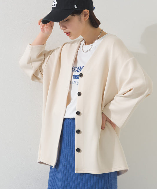 【OMNES】ソフトポンチノーカラー長袖カーディガン UVカット 花粉リリース付【261W430OMN014】