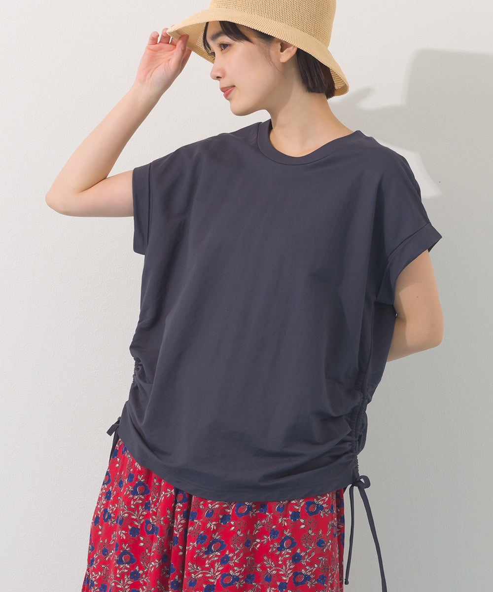 【OMNES】接触冷感 サイドギャザー半袖Tシャツ【261W430OMN020】