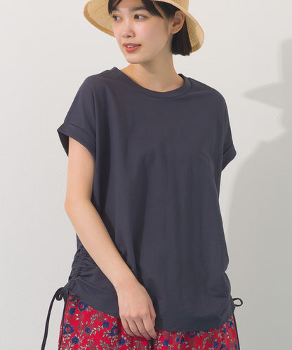 【OMNES】接触冷感 サイドギャザー半袖Tシャツ【261W430OMN020】