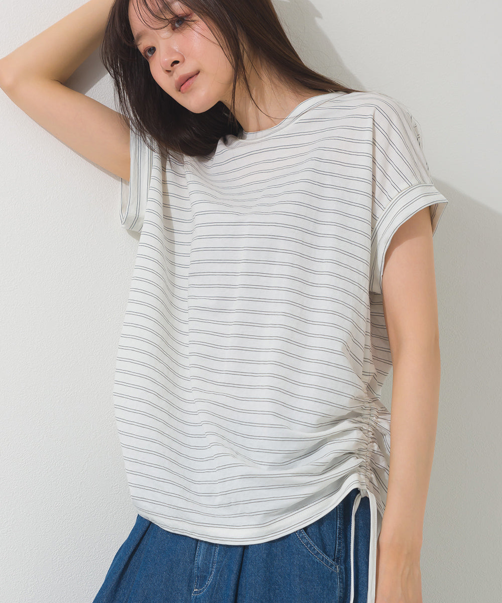 【OMNES】接触冷感 サイドギャザー半袖Tシャツ【261W430OMN020】