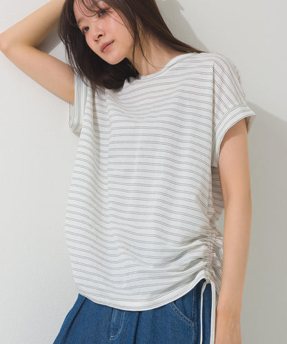【OMNES】接触冷感 サイドギャザー半袖Tシャツ【261W430OMN020】