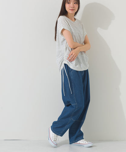 【OMNES】接触冷感 サイドギャザー半袖Tシャツ【261W430OMN020】