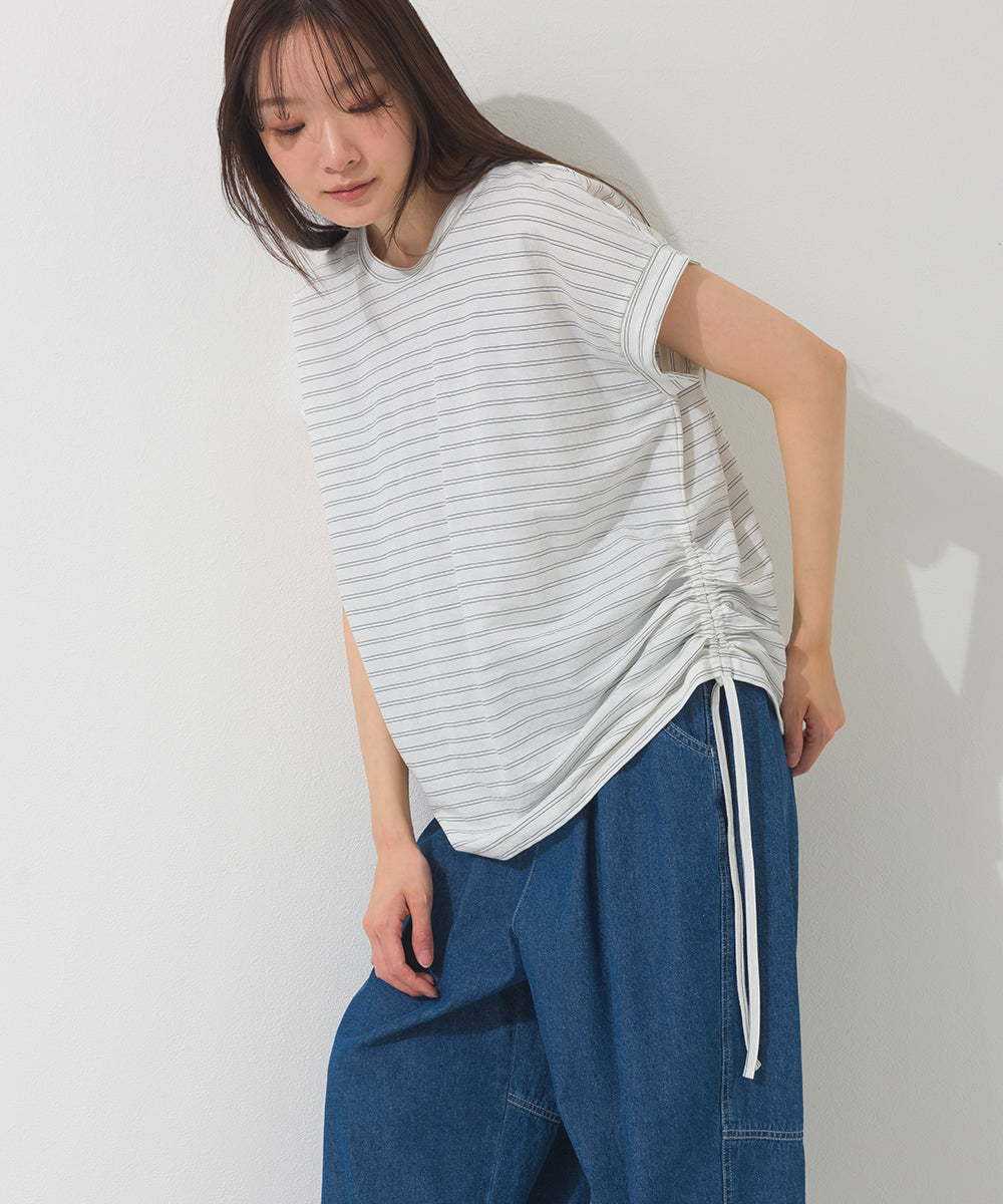 【OMNES】接触冷感 サイドギャザー半袖Tシャツ【261W430OMN020】