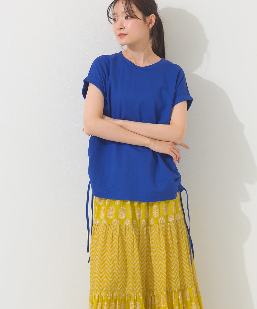 【OMNES】接触冷感 サイドギャザー半袖Tシャツ【261W430OMN020】