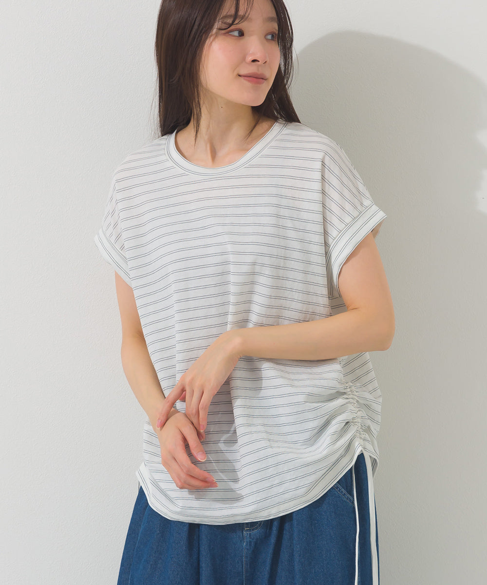 【OMNES】接触冷感 サイドギャザー半袖Tシャツ【261W430OMN020】