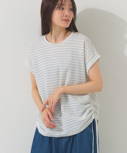 【OMNES】接触冷感 サイドギャザー半袖Tシャツ【261W430OMN020】
