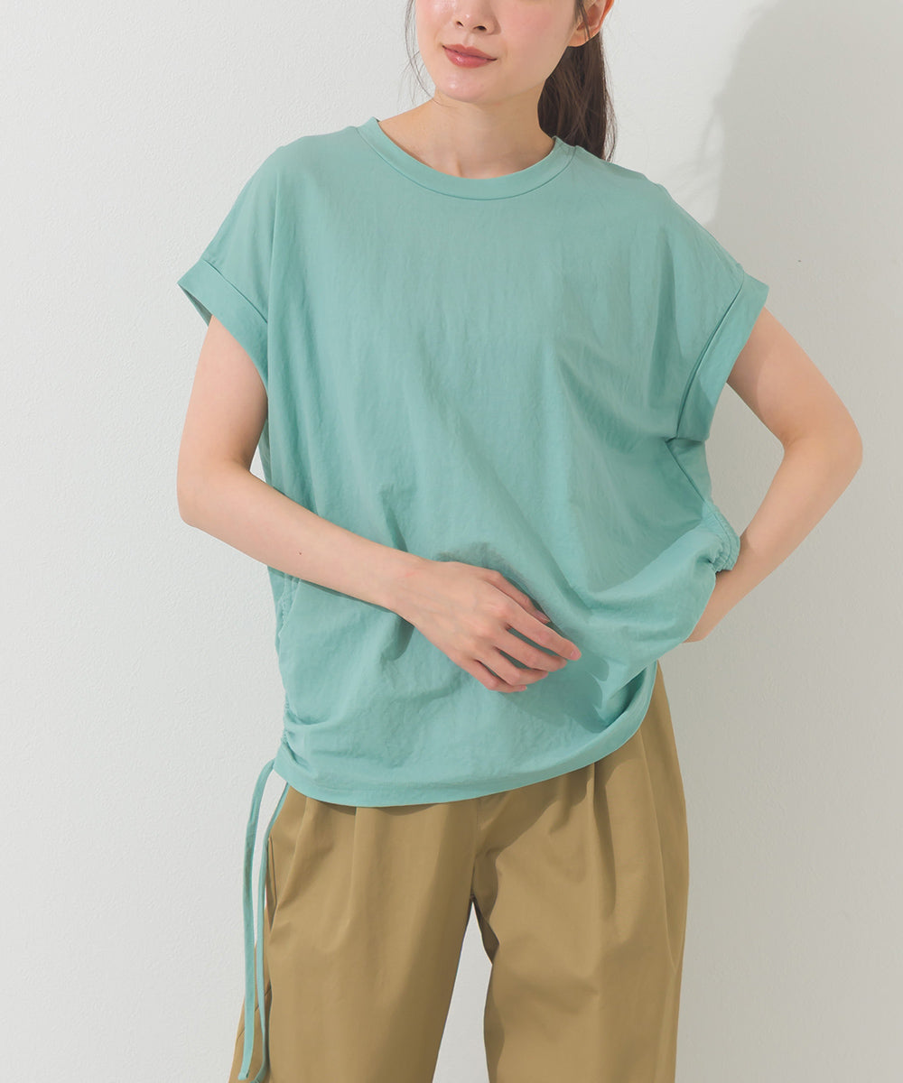 【OMNES】接触冷感 サイドギャザー半袖Tシャツ【261W430OMN020】